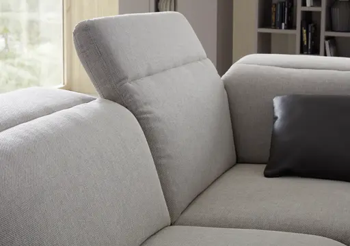 Ecksofa Rafaela - 2,5-Sitzer, Ecke rechts, Kopfteil verstellbar (manuell), Webstoff, Ecru