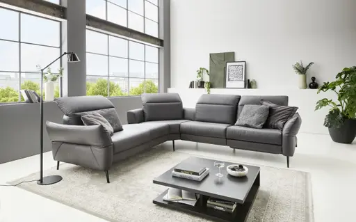 Ecksofa - 1-Sitzer mit Ecke rechts, Leder, Anthrazit