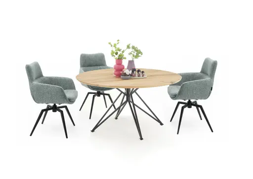 Esstisch - Ø/H ca. 140x75 cm, Zerreiche massiv geölt, Schweizer Kante, Schwarz