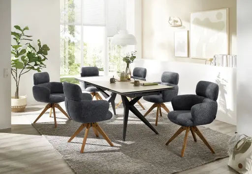 Esstisch MICHELA - ausziehbar, LB ca. 180x95 cm, Glaskeramik, Travertin farbig