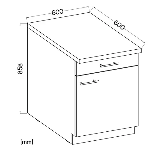Unterschrank- B ca. 60 cm, Eiche Dekor, Kaschmir, Matt