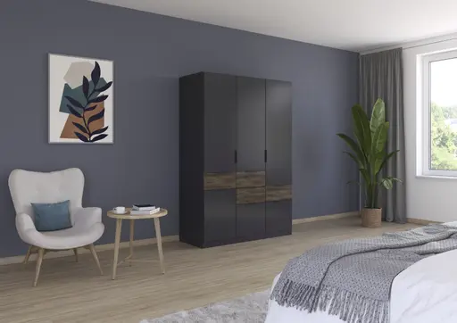 Drehtürenschrank RAAS- B ca. 136 cm, Dunkelgrau, Vintage