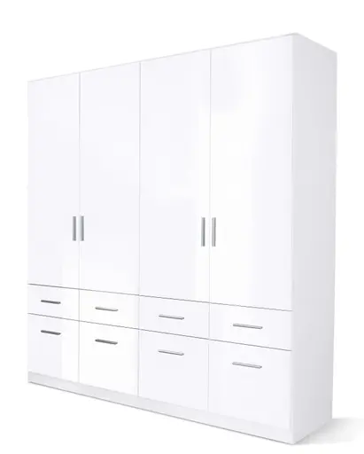 Drehtürenschrank- B ca. 181 cm, Weiß, Weiß Hochglanz