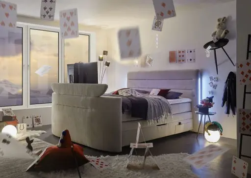  Boxspringbett JELLA MIX- Liegefläche ca. 180x200 cm, Stoff, Creme