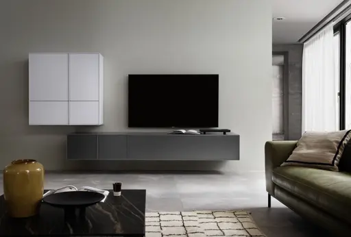 Wohnwand Casello - BHT: ca. 319x182x47 cm, Lack Matt, Steingrau, Anthrazit