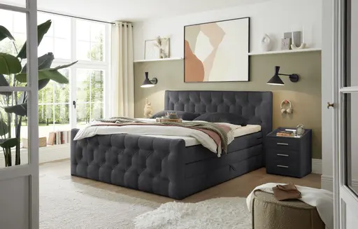 Boxspringbett- Liegefläche ca. 180x200 cm, Stoff, Schwarz