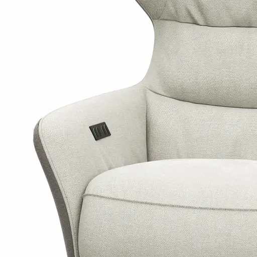 Drehsessel Houston Relax - Größe M, inkl. Relaxfunktion (motorisch), Aufstehhilfe und Kopfstütze, Stoff, außen Taupe/innen Natur