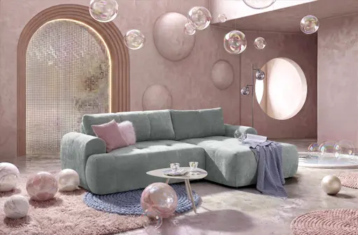 Ecksofa - 2-Sitzer mit Longchair rechts, Stoff, Aqua