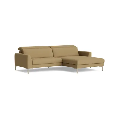 Sofa Braska - 1,75-Sitzer mit Longchair rechts, inkl. Kopfstütze verstellbar, Stoff, Rauchbraun