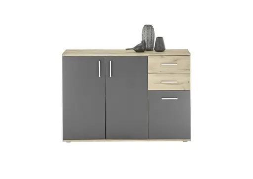 Kommode - B ca. 120 cm, Eiche Vicking Nachbildung, Grau