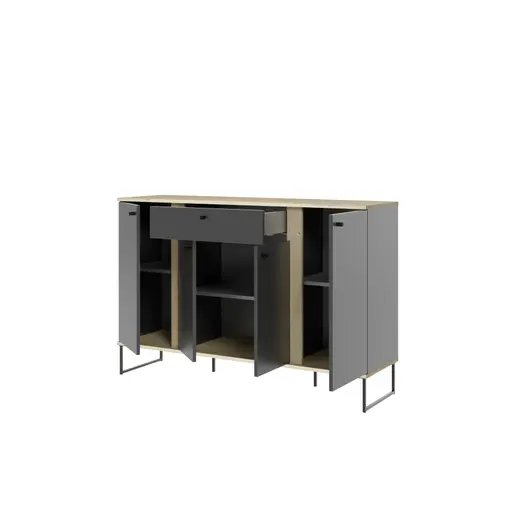 Sideboard - B ca. 135 cm, Anthrazit, Evoke Eiche Nachbildung