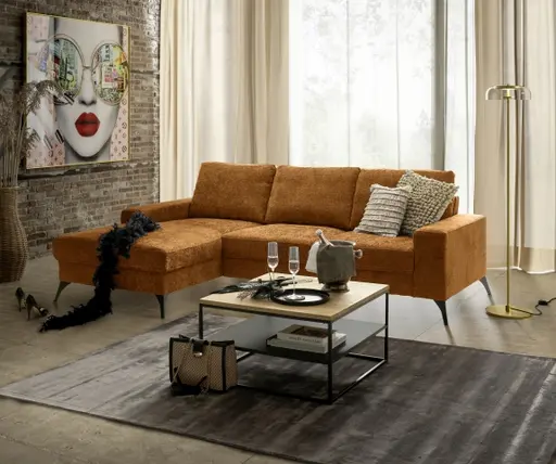 Ecksofa - Ecke links, 2-Sitzer, Stoff, Curry