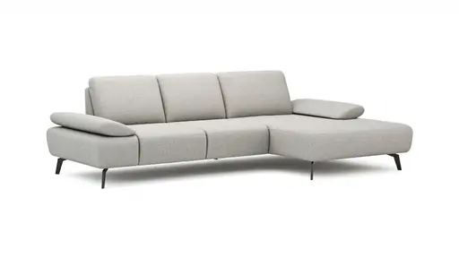 Ecksofa Theodor - 2-Sitzer mit Longchair rechts, Armlehne/Sitztiefe verstellbar, Stoff, Beige