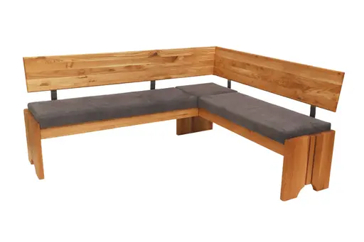 Eckbank - mit Truhe, Breite ca. 192 cm, Stoff, dunkelbraun, Eiche massiv