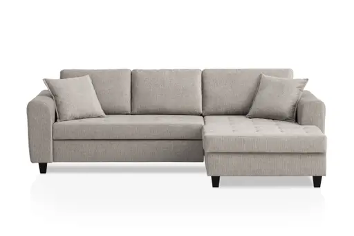 Ecksofa - 2-Sitzer, Ecke rechts inkl. Schlaffunktion mit Bettkasten, Stoff, Steingrau