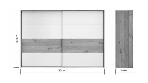 Schwebetürenschrank Viana - B ca. 308 cm, Furnier, Balkeneiche, Weiß