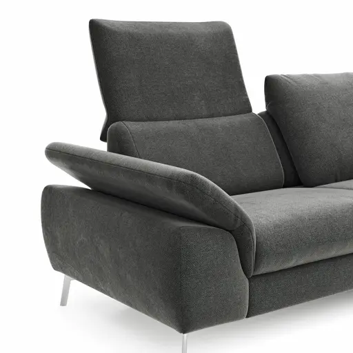 Ecksofa Gotera - 1,5-Sitzer med. + 1,5-Sitzer med. mit Longchair rechts inkl. Rückenlehne verstellbar, Stoff, Anthrazit