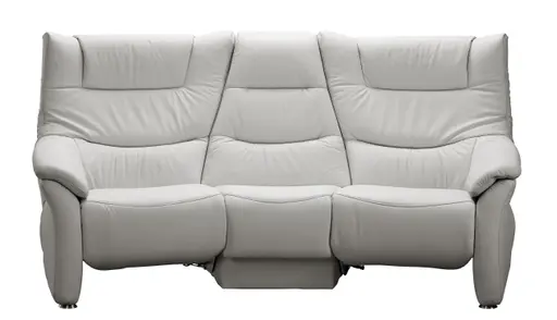 Trapezsofa EM Aarhus - mit Cumulyfunktion elektrisch inkl. ausklappbarer mittl. Rücken, Leder, Silbergrau