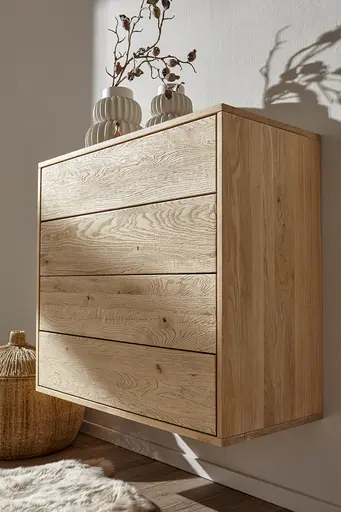 Sideboard Williston - Wildeiche bianco, Schubkastenfront sandgestrahlt