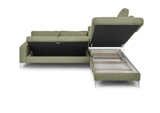 Ecksofa CALM 2.0 - 2,5-Sitzer mit Ecke rechts, Schlaffunktion mit Bettkasten, Stoff, Dunkelgrün