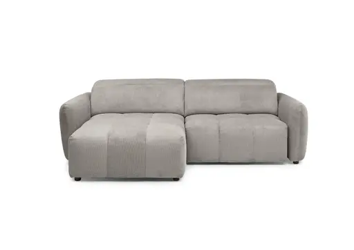 Ecksofa MADAN - 1,5-Sitzer mit Longchair rechts, Sitztiefe verstellbar motorisch, Kopfteil verstellbar, Stoff, Truffle