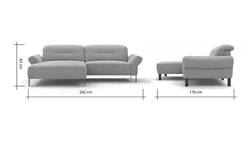 Ecksofa David - Longchair links mit 1,5-Sitzer inkl. Kopfstütze/Armlehne verstellbar, Stoff, Hellgrau