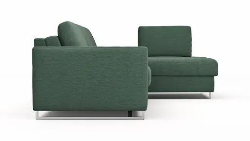 Ecksofa Nuoro - 2-Sitzer mit Longchair rechts inkl. Schlaffunktion und Bettkasten, Stoff, Dunkelgrün