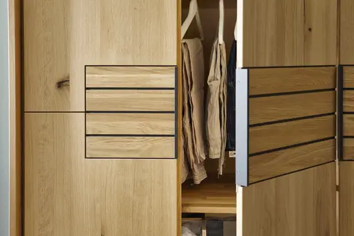 Drehtürenschrank Scottsdale - inkl. Passepartout und Beleuchtung, B ca. 257cm, Wildeiche massiv