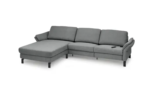 Ecksofa CALM PREMIUM 2.0 - Longchair links mit 3-Sitzer, Relaxfunktion motorisch, Armlehne verstellbar, Stoff, Anthrazit