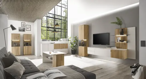 Couchtisch - LBH ca. 110x65x50 cm, Lack, weiß-grau, Eiche teilmassiv