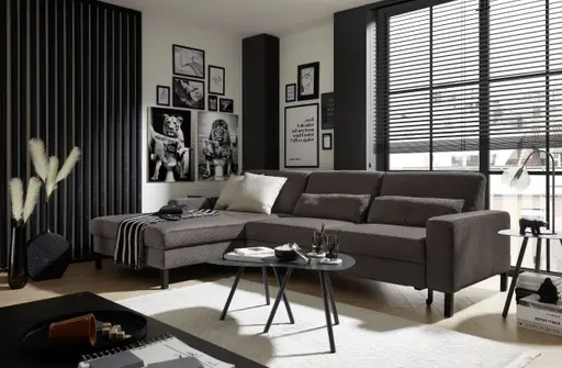 Ecksofa CALM MOVE 2.0 - Longchair links mit 2,5-Sitzer, Schlaffunktion, Feincord, Mocca