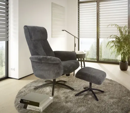 TV-Sessel MORTON mit Hocker - drehbar, Relaxfunktion, Stoff, Grau