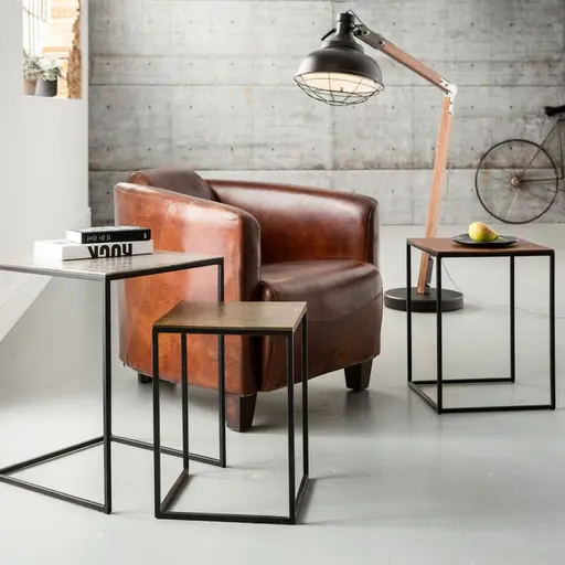 Beistelltisch-Set- Stahl, Schwarz, Aluminium, Glavanisiert