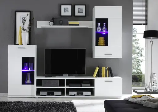 Wohnwand - mit Beleuchtung, Weiß