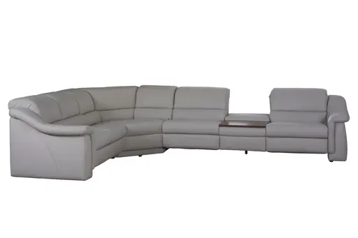 Ecksofa - 2-Sitzer mit Ecke rechts, Kopfteil verstellbar, Leder, Hellgrau