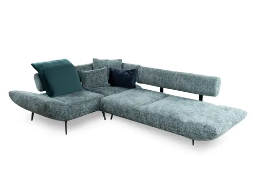 Ecksofa - Ecke links mit Sofa 3-Sitzer, Stoff, Azur