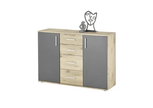 Kommode - B ca. 120 cm, Eiche Vicking Nachbildung, Grau