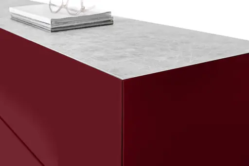Lowboard - B ca. 181 cm, Bordeauxrot, Keramikoptik