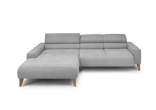 Ecksofa CHENOA - Longchair links mit 2-Sitzer, Kopfteil verstellbar, Stoff, Grau