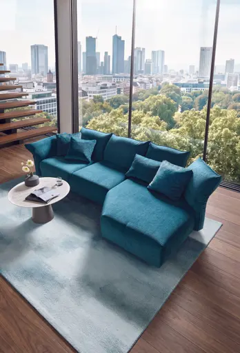 Ecksofa Motone - 2,5-Sitzer, Trapezsofa rechts, Stoff Türkis
