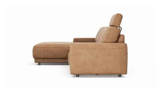 Ecksofa Balok - Longchair groß rechts mit 2,5-Sitzer, inkl. Relaxfunktion (motorisch) und Kopfstütze, Leder, Cognac