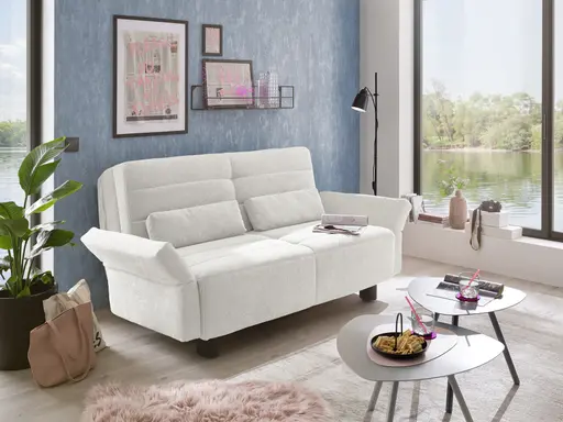  Faltsofa Easy - 2-Sitzer, ca. 140 cm inkl. Schlaffunktion/Topper/Armteil verstellbar, Stoff, Creme