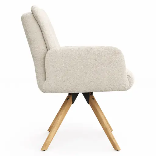 Armlehnstuhl Evania - Dreh und Relax-Funktion, niedriger Rücken, Stoff, Creme