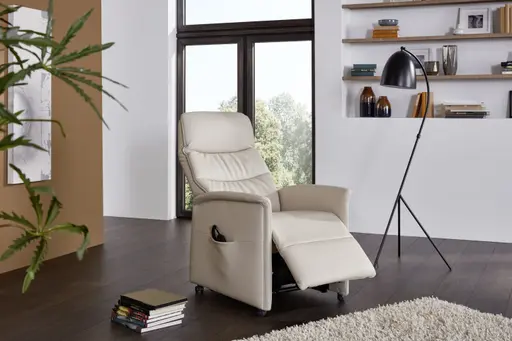 Fernsehsessel EM Köln - Relaxfunktion (1-motorisch), mit zusätzlicher Aufstehhilfe motorisch, Leder, Beige