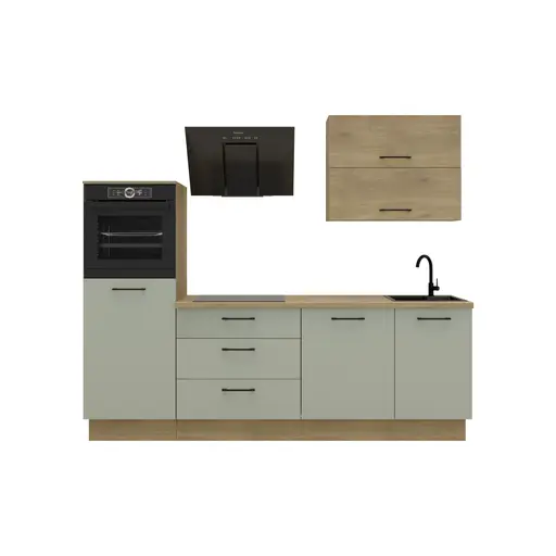 Küchenblock- ohne E-Geräte, B ca. 250 cm, Eiche Dekor, Salbei, Matt