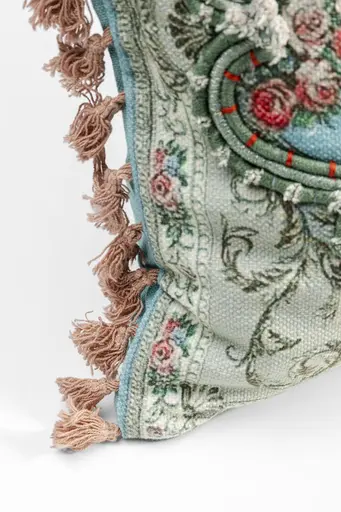 Deko-Kissen - LB ca. 60x40 cm,  Blütenmotiv, Ornamente, Weiß, Blau