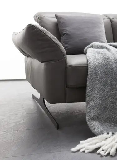 Ecksofa Rockport B - 2,5-Sitzer mit Longchair rechts inkl. Kopfteil/Sitztiefe/Armlehne verstellbar, Leder, Grau