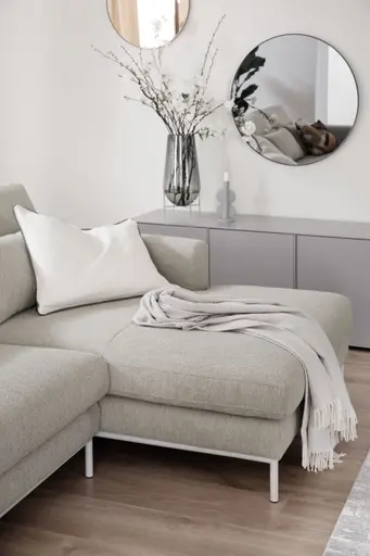 Ecksofa Solano - Longchair Links mit 2,5-Sitzer, Boucle, Natur