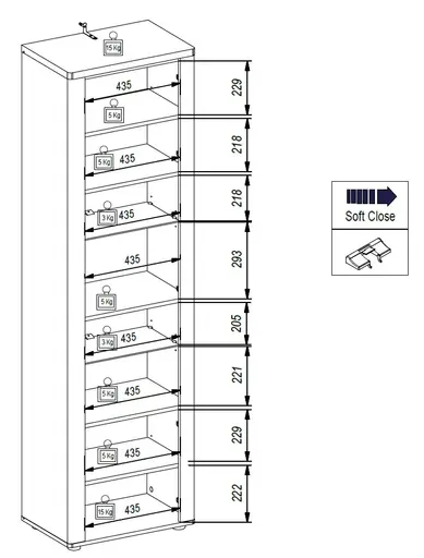 Vitrine - mit Beleuchtung, B ca. 58 cm, Eiche Nachbildung, Eiche dunkel Nachbildung