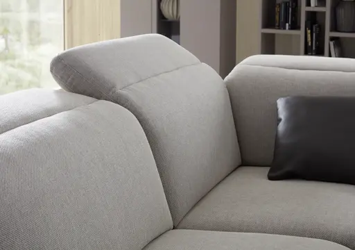 Ecksofa Rafaela - 2,5-Sitzer, Ecke rechts, Kopfteil verstellbar (manuell), Webstoff, Ecru